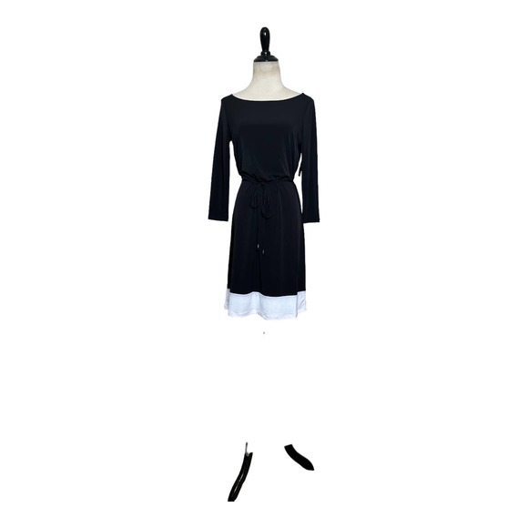 Tahari black with white trim 3/4 sleeves belted mini dress size XS - Picture 13 of 13